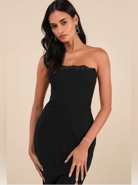 NWT Strapless Black Evening Gown with Lace Trim Neckline and Slit XL - Picture 3 of 9